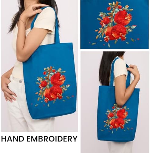 CREAWONDER Canvas Tote Bag Embroidery Kit with Pattern for Beginners, Arts and DIY Embroidery Crafts Kits for Adults, Include Instructions, Embroidery Hoops, Color Threads and Tool - Image 2