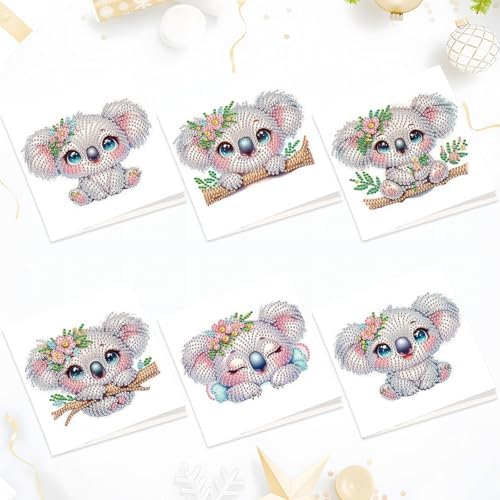 MVVMTOP 6pcs Diamond Art Painting Greeting Card, DIY Koala Diamond Art Greeting Card for Blessing and Wishe Special Shaped Diamond Arts Crafts for Birthday Thanksgiving Day by MVVMTOP