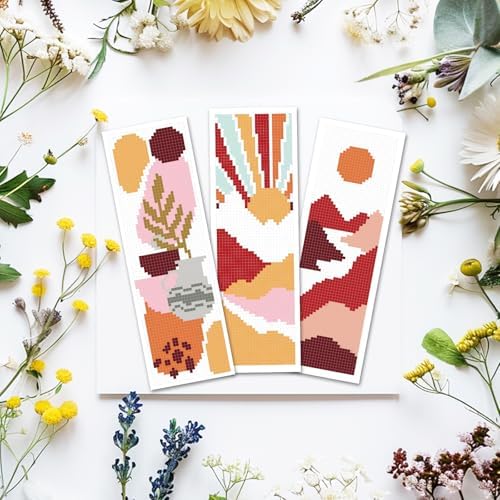 ACRNIGHEET 6PCS Cross Stitch Bookmark Kit for Beginner Boho Abstract Landscape Stamped Cross Stitch Kits for Adults Crossstitch Kits Adult Bookmarks with Instructions Hand Embroidery Craft Gift 11CT - Image 5