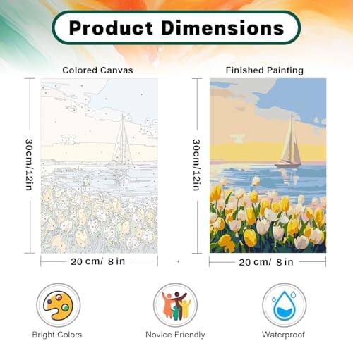 Framed Paint by Numbers Kit for Adults Beginner & Kids Age 8-12, Easy Flowers Adult Paint by Number Kits on Canvas, DIY Acrylic Watercolor Oil Paint by Number for Adults Landscape for Gift 8x12 Inch - Image 3