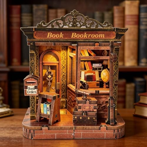 Book Nook Kit, DIY 3D Wooden Puzzles for Adults Teens Beginners, Miniature Doll House Tiny House Kit with led Lights for Bookshelf Decor Gifts for Bookish Bookworm,Birthday,Family,Friends (Bookroom) - Image 2