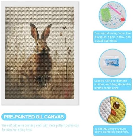 Brown Rabbit Diamond Drawing Art Kit for Adults Nature Easter Bunny Illustration DIY Diamond Art Painting for Beginners Full Drill Round Gem Art Painting for Crafts Home Wall Decor - Image 3