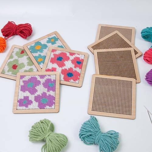 Yushen 4Pcs Flower Coaster Needlepoint Kit for Adult Cross Stitch Kits DIY Adults No Pattern Stamped Needlepoint Embroidery Set Embroidery Needles Threads Crafts (Flower) - Image 4