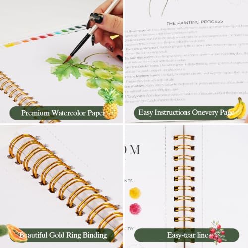 Watercolor Workbook for Beginners,18 Fresh Fruits Water Coloring Book,Relaxing & Easy to Paint Water Coloring Book with 24 Colors-Perfect for Gifting to Creativity & Joy for Adults - Image 6