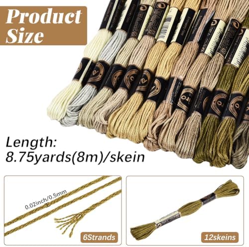 12 Skeins 105 Yards 6 Ply Brown Embroidery Thread Assorted Gradient Bulk Friendship Bracelet String Variegated Cross Stitch Yarn Polyester Floss Set for Crochet Hand Sewing Knitting Crafts - Image 2