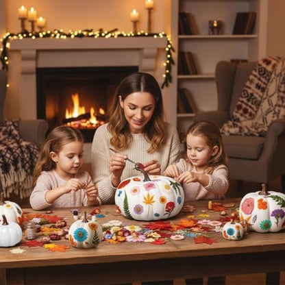 Canlierr 8 Pcs Large Craft Pumpkins & 150 Dried Flower, White - Image 6