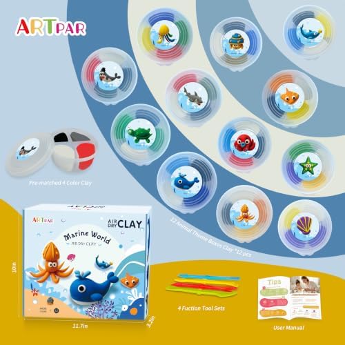 ARTPAR Air Dry Clay Kit for Kids,12 Marine Animals‌ Modeling Magic Clay Set - Image 2