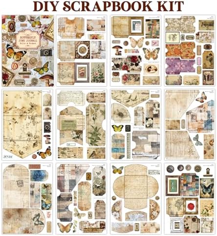 Vintage Junk Journal Kit with DIY Ephemera Storage and Accordion Pockets,11 Sheets Cardstock Pieces for Art Journaling, Scrapbooking and Mixed Media Crafts - Image 2