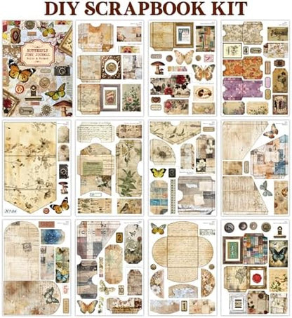Vintage Junk Journal Kit with DIY Ephemera Storage and Accordion Pockets,11 Sheets Cardstock Pieces for Art Journaling, Scrapbooking and Mixed Media Crafts - Image 2