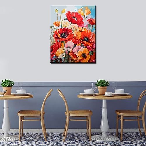TUMOVO Poppy Flowers Paint by Numbers Kits 16x20 inch Wild Flowers Field Canvas DIY Oil Painting Kids Adults Beginner Tropical Plants Artwork with Brushes Red Floral Paintwork Boho Gift(Frameless) - Image 3