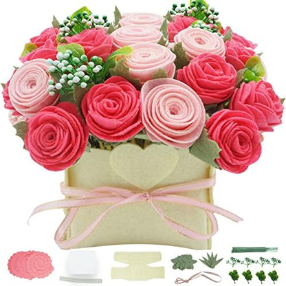 BAZIMA ALICE DIY Felt Flower Kit - Pink Rose Bouquet Kit, Floral Gifts - Arrange Pre-Cut Flowers and Foliage by BAZIMA+ALICE