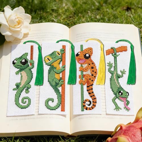INFUNLY Lizard Cross Stitch Bookmark Kit 10x7.7 Gecko Embroidery Bookmark Kit DIY Embroidery Bookmarks for Readers Chameleon Handmade Cross Stitch Bookmarks for Book Lovers Writers Craft Gift - Image 6