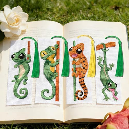 INFUNLY Lizard Cross Stitch Bookmark Kit 10x7.7 Gecko Embroidery Bookmark Kit DIY Embroidery Bookmarks for Readers Chameleon Handmade Cross Stitch Bookmarks for Book Lovers Writers Craft Gift - Image 6