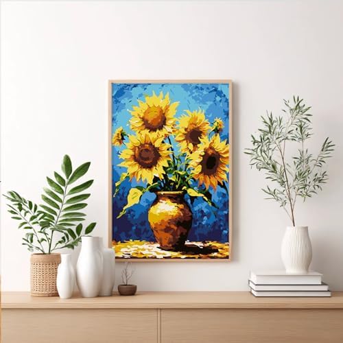 Framed Paint by Numbers Kit for Adults Beginner & Kids Ages 8-12, Sunflower Easy Paint by Numbers without Easel, Flowers Vase Acrylic Adult Painting by Number Kits on Canvas for Decor Gift 8 x 12 Inch - Image 2