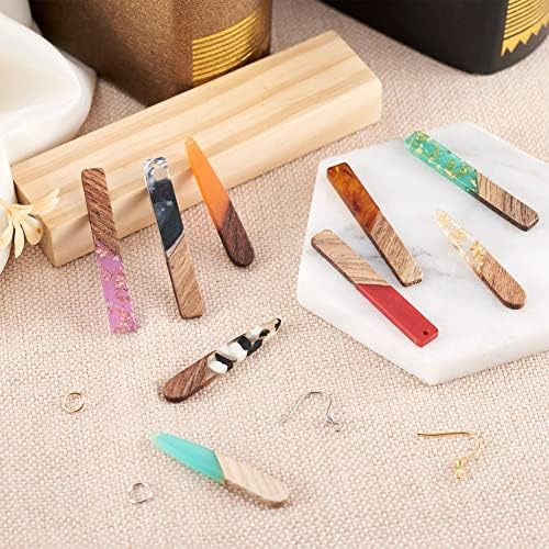 Cheriswelry Resin Wood Earring Making Kit 18Pcs 44-51.5mm Teardrop Rectangle Resin Walnut Wood Pendants with 60Pcs Earring Hooks 60Pcs 7x0.8mm Jump Rings for DIY Dangle Earring - Image 6