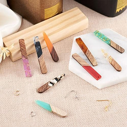 Cheriswelry Resin Wood Earring Making Kit 18Pcs 44-51.5mm Teardrop Rectangle Resin Walnut Wood Pendants with 60Pcs Earring Hooks 60Pcs 7x0.8mm Jump Rings for DIY Dangle Earring - Image 6