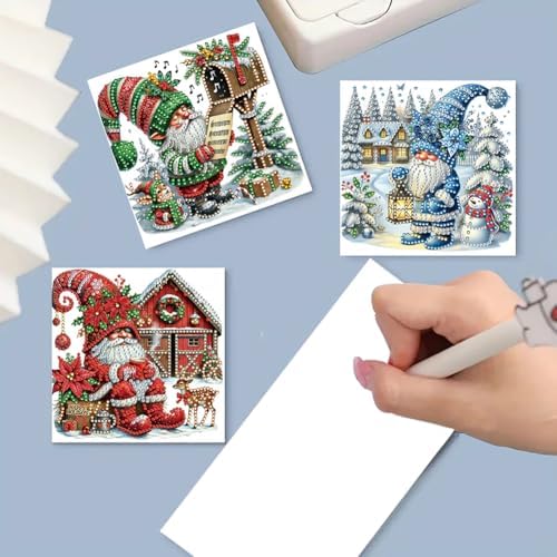 Diamond Art Christmas Cards Kit, 6PCS DIY Diamond Painting Christmas Cards with Envelopes, 5D Diamond Dot Greeting Cards for Adults, Xmas Card for Holiday Crafting Gifts (Xmas Gnome) - Image 3