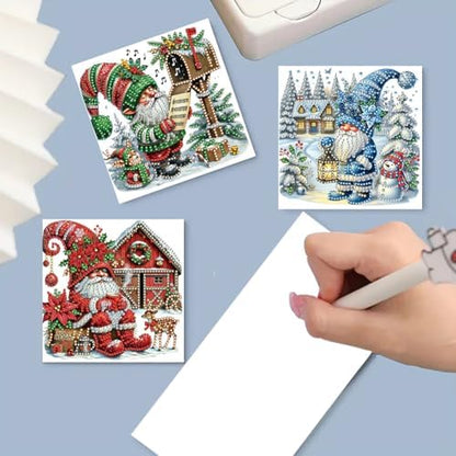 Diamond Art Christmas Cards Kit, 6PCS DIY Diamond Painting Christmas Cards with Envelopes, 5D Diamond Dot Greeting Cards for Adults, Xmas Card for Holiday Crafting Gifts (Xmas Gnome) - Image 3