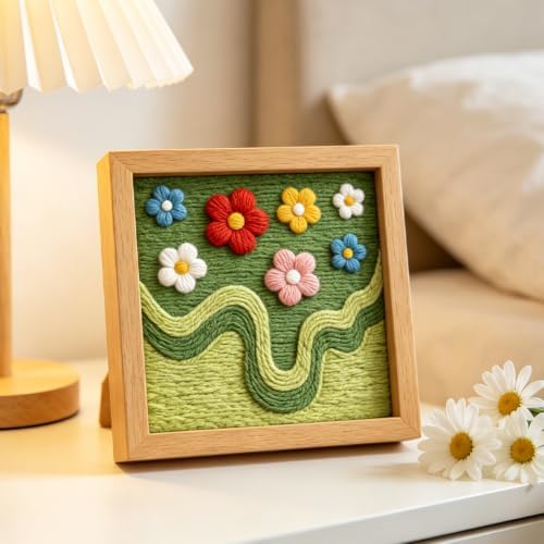 INFUNLY Green Moss Punch Needle Kit for Beginners Flowers Punch Needle Embroidery Kits for Adults DIY Punch-Stitching Kit with Instruction Threader Needles Square Frame for Wall Decor 9.4''x9.4'' - Image 5