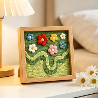 INFUNLY Green Moss Punch Needle Kit for Beginners Flowers Punch Needle Embroidery Kits for Adults DIY Punch-Stitching Kit with Instruction Threader Needles Square Frame for Wall Decor 9.4''x9.4'' - Image 5