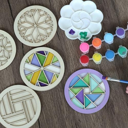 Temlum Wooden Coasters Painting Kit, Paint You Own Coaster Wooden Painting Craft Kit for Adults and Beginners Art Craft Supplies (Barn Quilt) - Image 3