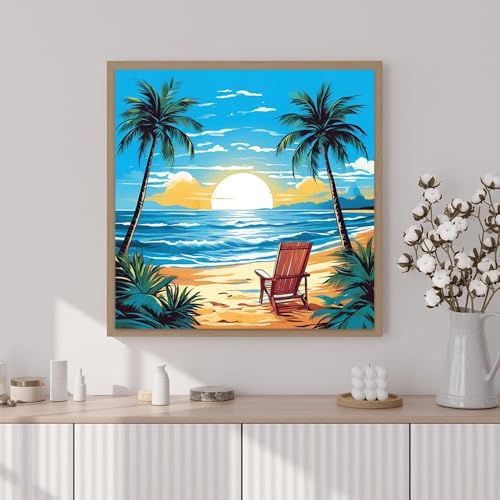 Artunion Framed Paint by Numbers Kit for Adults Beginners & Kids Ages 8-12,Summer Beach Paint by Number with Frame,Sunset Beach Paint by Numbers Kit on Canvas 10 * 10 Inch Without Easel - Image 2
