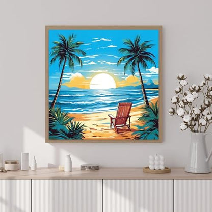 Artunion Framed Paint by Numbers Kit for Adults Beginners & Kids Ages 8-12,Summer Beach Paint by Number with Frame,Sunset Beach Paint by Numbers Kit on Canvas 10 * 10 Inch Without Easel - Image 2