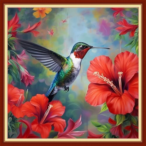 Joyhoor Stamped Cross Stitch Kits for Beginners, Needlepoint Kits for Adults, 11CT Counted Embroidery Kits-Hummingbirds Gather Honey 18x18 inchs by JoyhoorCrossStitchKits