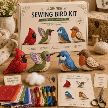 Sewing Kit for Beginners, DIY Felt Sewing Craft Kit with Pre-Cut Fabric & Instructions, Handmade Plush Animal Craft Set for Adults & Teens (Bird) - Image 3