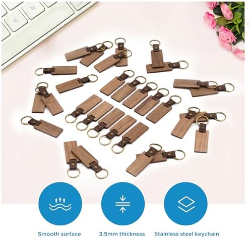 OMTech Wooden Keychain Blanks, Wood Key Chain Bulk, Unfinished Wooden Key Rings Key Tags for Laser Engraving DIY Craft Gift - Image 5
