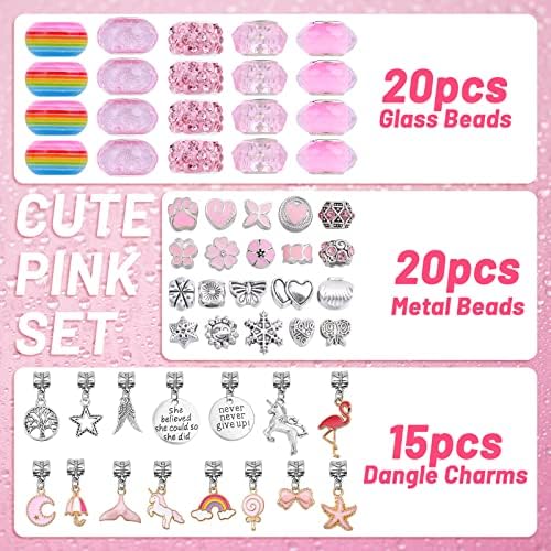 Flasoo DIY Charm Bracelet Making Kit, Jewelry Kit with Unicorn Mermaid Pink Stuff Craft Gifts for Birthday, Christmas, New Year - Image 2