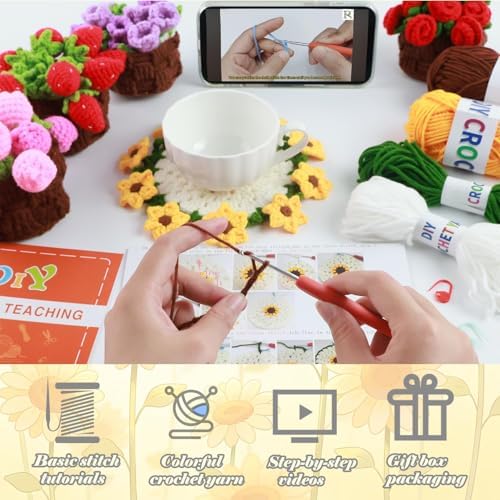 Yarniss Beginner Crochet Kit Sunflower Coaster w/Video - Image 6