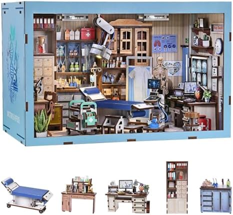 fifijoy Book Nook Kit - DIY Miniature House Doctors Clinic Dollhouse Kit for Adults, Book Nook Tiny House Bookshelf Decor Creative 3D Wooden Puzzle, Gifts for Family, Friends (Doctor's Office) by fifijoy
