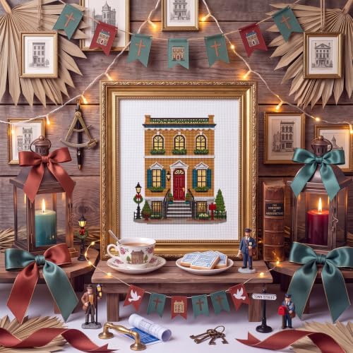 XunYee 25 Pcs Christmas Village House 18 Mesh Needlepoint Canvas Kit - Image 7