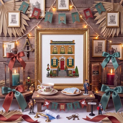 XunYee 25 Pcs Christmas Village House 18 Mesh Needlepoint Canvas Kit - Image 7