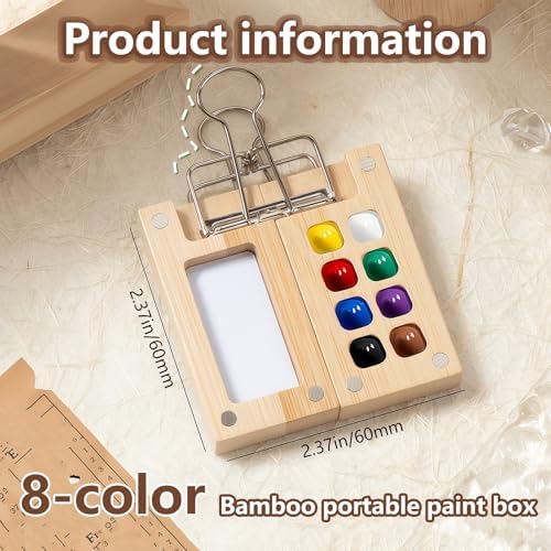 Mini Watercolor Paint Set Bamboo Travel Kit with Watercolor Palette Paintbrush Storage Bag and Water Storage Bottle Ready to Use Watercolor Sets for Artists and Beginners（8 Squares） - Image 2