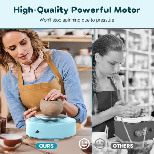 Alldeer Mini Pottery Wheel Machine - 6" Upgraded Clay Wheel for Beginners & Kids, 75W Motor, Adjustable Speed, Low Noise Ceramic Making Kit with 18PCS Sculpting Tools, Ideal for Home DIY - Image 4