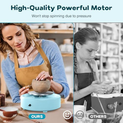 Alldeer Mini Pottery Wheel Machine - 6" Upgraded Clay Wheel for Beginners & Kids, 75W Motor, Adjustable Speed, Low Noise Ceramic Making Kit with 18PCS Sculpting Tools, Ideal for Home DIY - Image 4