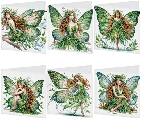 Focart 6 Pack Diamond Painting Greeting Cards Kit of Green Butterfly Fairy by PremiumDiamondArt