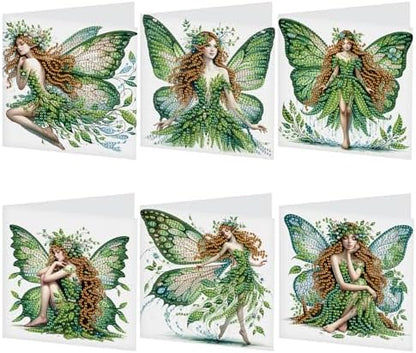 Focart 6 Pack Diamond Painting Greeting Cards Kit of Green Butterfly Fairy by PremiumDiamondArt