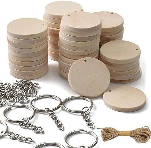 VIOCIWUO 50Pcs Natural Wood Slices Keychain, 1.38 inch Unfinished Wood Sign, Unfinished Log Discs Wooden Circles with 50Pcs Key Rings for DIY Crafts Christmas Decorations Ornament by VIOCIWUOforFunny