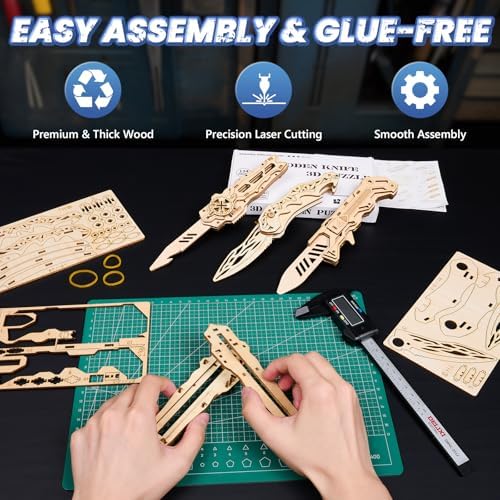 3D Wooden Puzzle for Adults: 3-in-1 DIY Wooden Puzzles Knife Kit - 134 Pcs Brain Teaser Mechanical Model Building Toy for Adult Hobby - Wooden Craft Art Unique Gift Idea for Teens Men - Image 3