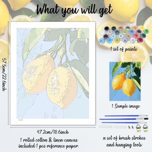 WEBEEDY Lemon Large Paint by Numbers Kit for Adults Beginners, 40x50cm/16x20'' Painting and Sip Kit Complete Fruits Paint by Number Canvas Painting Set for Home Wall Decor Wall Art Creative Gifts - Image 2