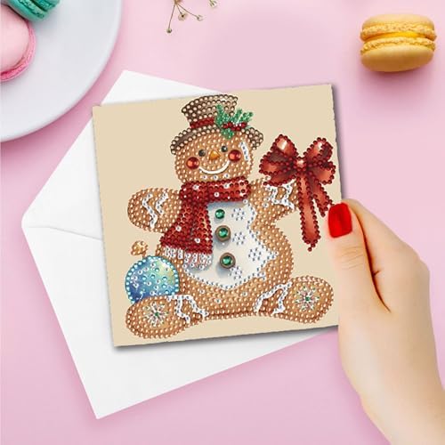 DIY Diamond Greeting Cards Set Christmas, 5D DIY Diamond Art Painting Greeting Card, DIY Christmas Card Making Kits for Family Friends Handmade Gift-#06-Gingerbread Man - Image 4