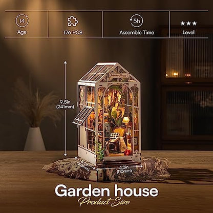 ROBOTIME Book Nook Kit, Miniature House Kit, Garden House 3D Wooden Puzzle - Image 4
