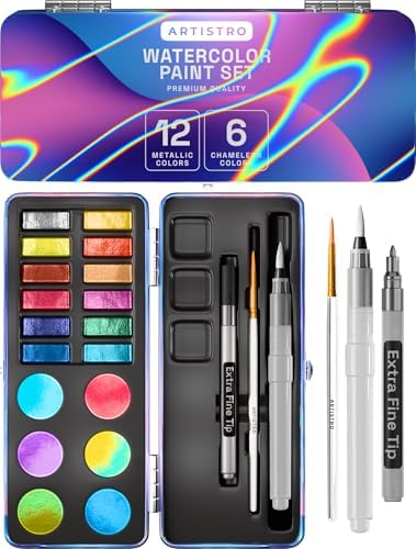 ARTISTRO Metallic Watercolor Paint Set with Palette & Brush Pens - 18 Color by ARTISTRO