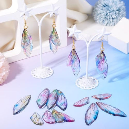 FASHEWELRY 20Pcs Resin Butterfly Wing Charms for Earring, Transparent Angel Wing Pendants Colorful Dragonfly Wings Charms with Gold Foil for Jewelry Making - Earring Hooks & Jump Rings - Image 3