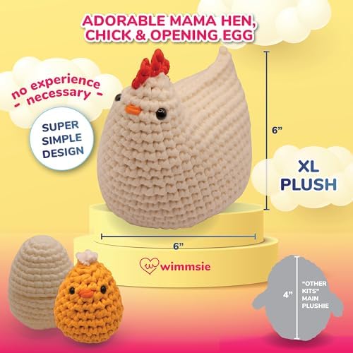 Wimmsie Crochet Animal Kit for Beginners - Easy Beginner Crochet Kit for Kids - Amigurumi Chicken Chick & Egg - 3 Kawaii Stuffed Animals - Cute DIY Yarn Plush - Image 4