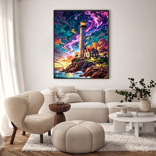 GEEHEIY Paint by Numbers Kit for Adults, Lighthouse Aurora, 16 x 20 Inch - Image 2