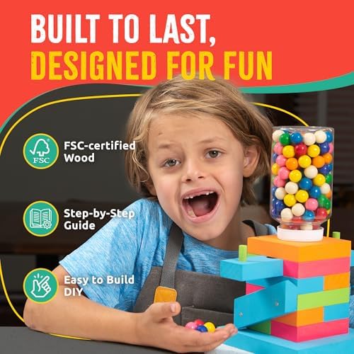SparkJump Candy Dispenser Woodworking Kit – Complete STEM Building Kit for Kids with FSC-Certified Wood, Paints & Tools, DIY Gumball Machine Craft for Boys & Girls, Ages 6+ - Image 6